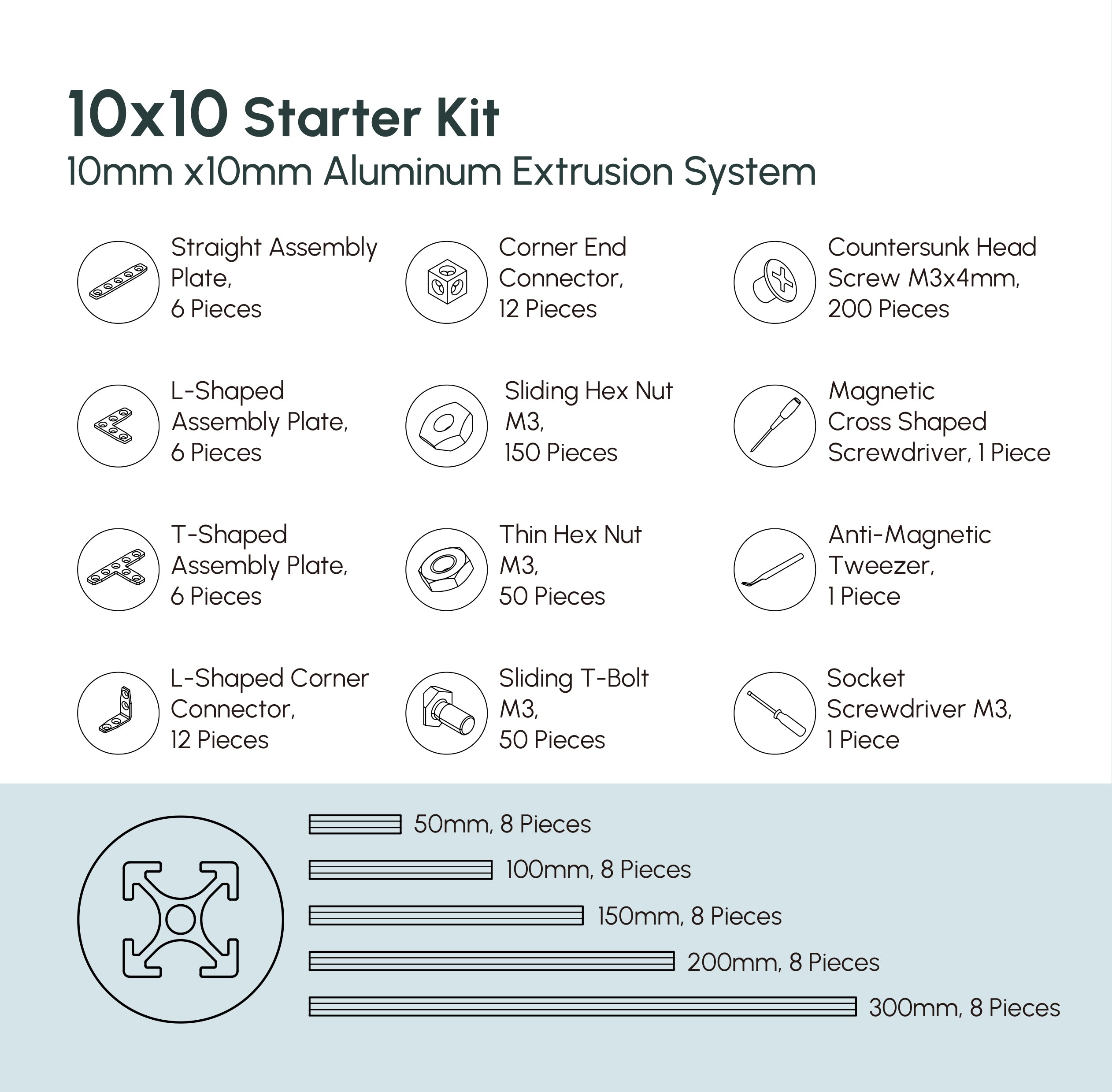 Mini T-slot Starter Set | Aluminum profiles 8x8mm 10x10mm 15x15mm - XFactory Add-on